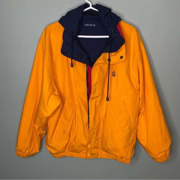 VINTAGE Nautica Double sided Men’s Jacket reversible white blue yellow Small - Picture 12 of 16